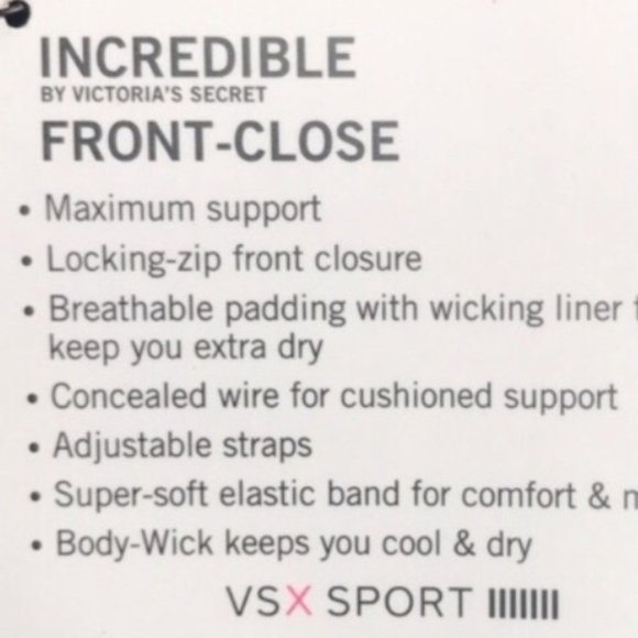 VSX Victoria’s Secret Incredible Sports Bra Zip Front 34C - Picture 14 of 14